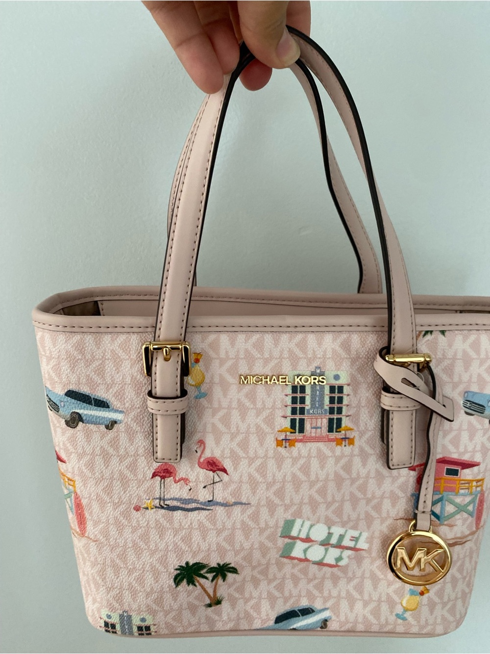 Michael Kors Light Pink Logo Tote with Beach Illustrations